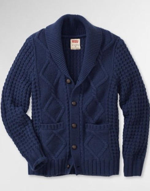 cardigan-col-chale-bleu. Cardigan grosse maille bleu