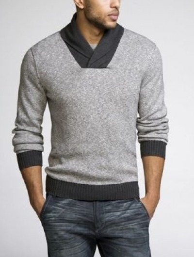 pull.gris.col.chale Pull bicolore gris et marron